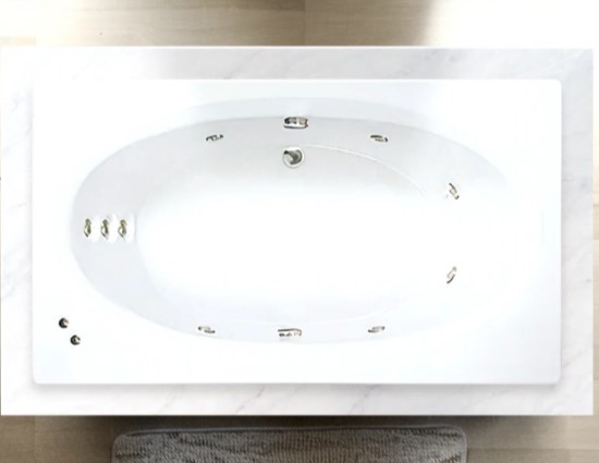 Rectangle Bath with oval bathing area, 2 Backrests, Center Drain, 10 Whirlpool Jets