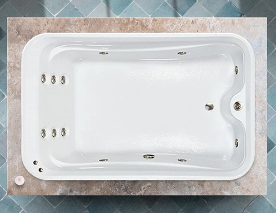 Wide Elite Bath with Extended Leg Area and Horizontal Drain, 11 Jet Whirlpool Shown
