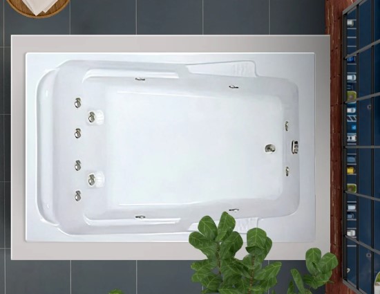 Rectangle Bath with Center - Side Drain, Two Raised Backrests, 8 Whirlpool Jets