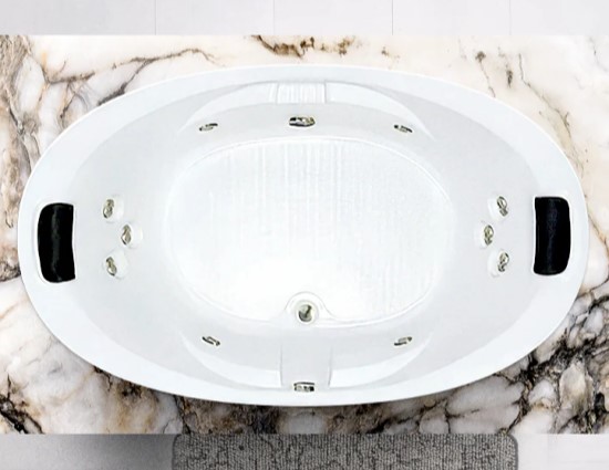 Oval Bath with Center Drain, Armrests, Pillows, 10 Whirlpool Jets