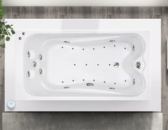 Elite Bath with Extended Leg Area and Horizontal Drain, 11 Whirlpool Jets